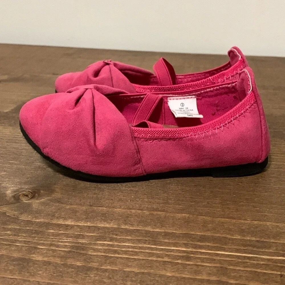 Bumble + Birdie Girls Pink Faux Suede Bow Ballet Flats Size 9 S942